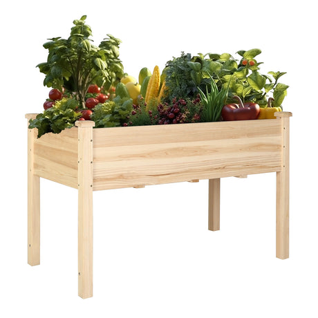 VEIKOU Raised Garden Bed, Planter Box with Liner, Drainage Holes, Outdoor Raised Garden Bed with Legs for Vegetable Flower Herb, 220 lbs Capacity, Natural Wood VEIKOU