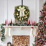 Hausse Lighted Christmas Wreath with Metal Hanger, Pre-lit Xmas Wreath with Large Golden Bow & Balls, 8 Modes & Timer, Battery Operated with 40 Lights, for Front Door Gate Wall Xmas Party Decorations Hausse