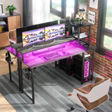 armocity 2024 Upgrade Gaming Desk with LED Lights, Small Computer Desk with Long Monitor Stand, 47.2'' Reversible Laptop Table with Storage Shelves, Small Desk for Small Spaces, Gaming Room, Grey armocity