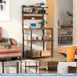 Aheaplus Rustic Brown Bakers Rack with Power Outlet & LED Lights, 5-Tier Kitchen Storage Shelf Aheaplus