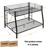 ZMIZAKOY Metal Full XL Over Queen Bunk Bed for Adults, Heavy Duty Bunk Bed Full Over Queen with 2 Ladders & Safety Guardrail for Kids and Adults, Easy Assemble Queen Size Bunk Beds (Black) ZMIZAKOY