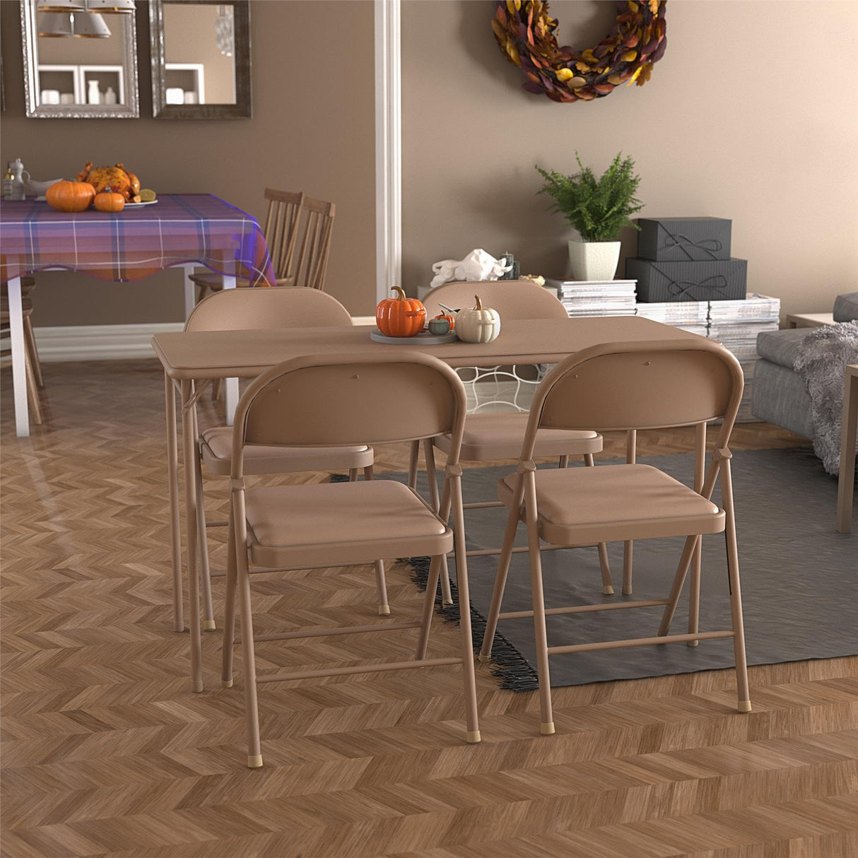 Cosco Folding Serving Table, 20" x 48", Antique Linen Cosco