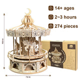 Playhiland 3D Wooden Puzzles for Adults - DIY Wooden Music Box, Merry-go-Round Model Kit - 274 Pieces Wooden Jigsaw - Brain Teaser - Birthday Gift for Boys and Girls/Adults Playhiland