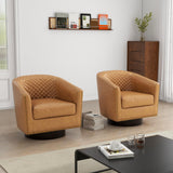 DREAMSIDEA Swivel Barrel Accent Chair, Comfy Modern Upholstered Round Faux Leather Arm Chair for Living Room, Bedroom（Coffee, Set of 2 DREAMSIDEA