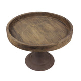 Stonebriar Rustic Worn Natural Wood and Metal Pedestal Tray, Decorative Pillar Candle Holder, For Centerpieces, Mantel Decoration, or Any Table Top, Large Stonebriar