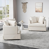 ASAHREE 47'' Mid Century Oversized Reading Armchair Sofa, Corduroy 2 Seater Upholstered Loveseat Couch with 2 Cup Holder, Comfy Modern Accent Chair for Bedroom, Living Room (Corduroy Cream White) ASAHREE