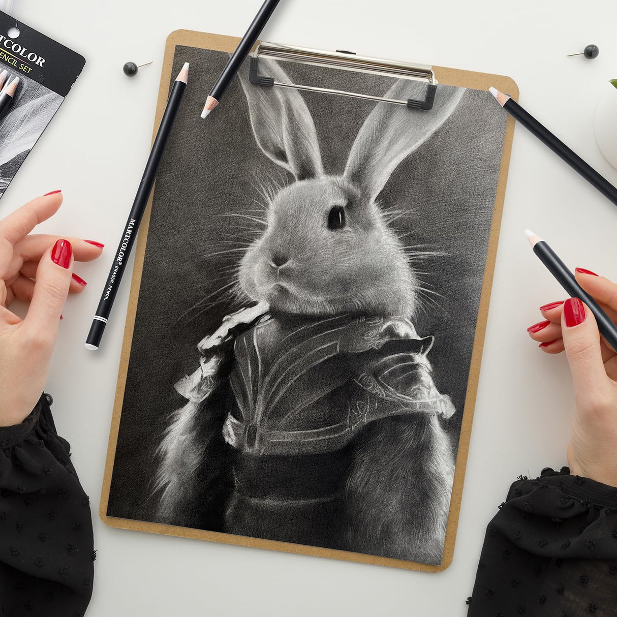 MARTCOLOR Professional Eraser Pencil Set, 6pc Eraser Pencils and 2pc Sharpener, Erasing Small Details or add Highlights for Sketching, Charcoal Drawings. Fine Detail Eraser for Beginners & Artists MARTCOLOR