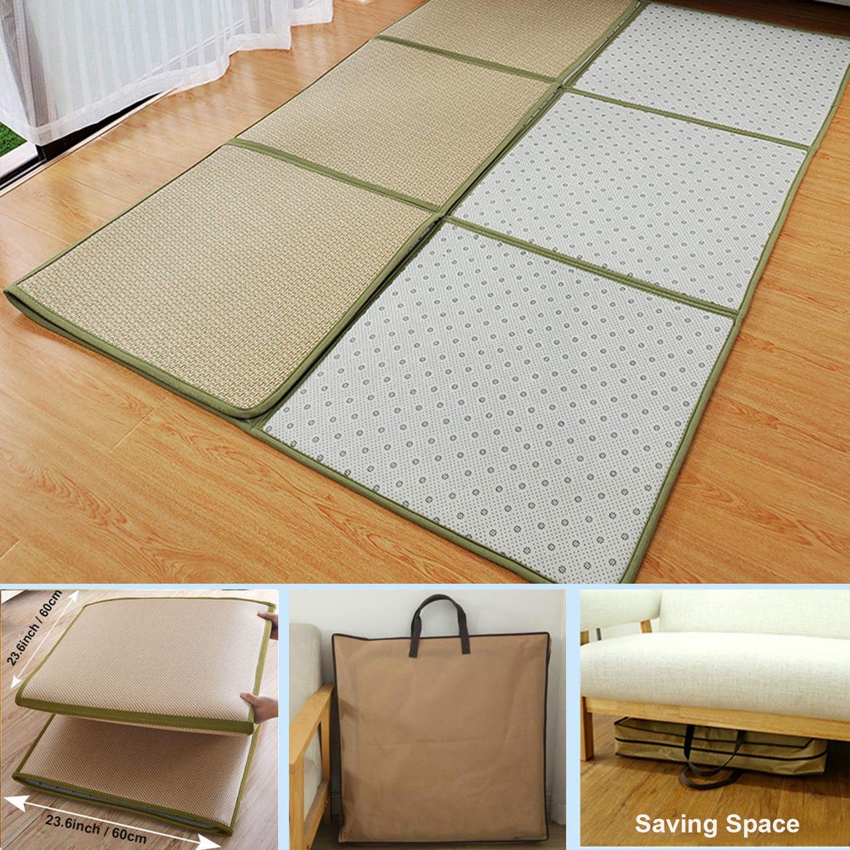 MYOYAY 71'' x 71'' Tatami Mat Rattan Japanese Floor Mats 0.47'' Thickness Large Memory Foam Breathable Sleeping Mat Non-Slip Crawling Mats Living Room Bedroom Area Rug with Storage Bag MYOYAY