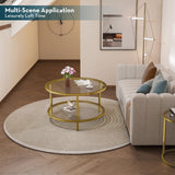 SAYGOER Round Glass Coffee Table 2 Tier Coffee Tables with Storage Shelf for Large or Small Space Modern Simple Center Table with Gold Frame for Living Room Home Office, Easy Assembly… SAYGOER