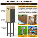 WOWACE 4"x4"(Actual 3.5"x3.5") Wet Concrete Foundation U-Shape Post Base Holder, for Fence, Deck, Gazebo and Other Post-Like Structure Pole Construction Ground Post Bracket Base (8pack-Dark Gray) WOWACE