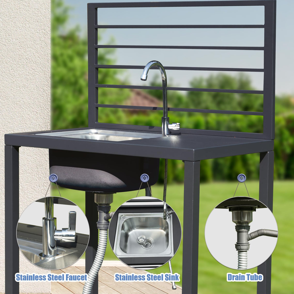 Domi 5-Piece Outdoor Kitchen Island with Storage, Aluminum Kitchen Islands Stainless Steel Sink w/Faucet, Corner Bar Storage Cabinet, Outdoor Kitchen with Protective Cover for Deck, Patio domi outdoor living