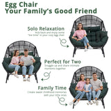IRONCK Double Egg Chair Outdoor, 2 Person Wicker Lounge Chair, Oversized Thickened Padded Cushions and Headrests, 680 Lbs Egg Loveseat for Indoor, Patio, Living Room, Porch, Balcony, Dark Green IRONCK