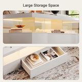 ChooChoo Modern LED Coffee Table, High Glossy Coffee Table with Drawer, Coffee Table with Storage for Living Room, Bedroom, White ChooChoo