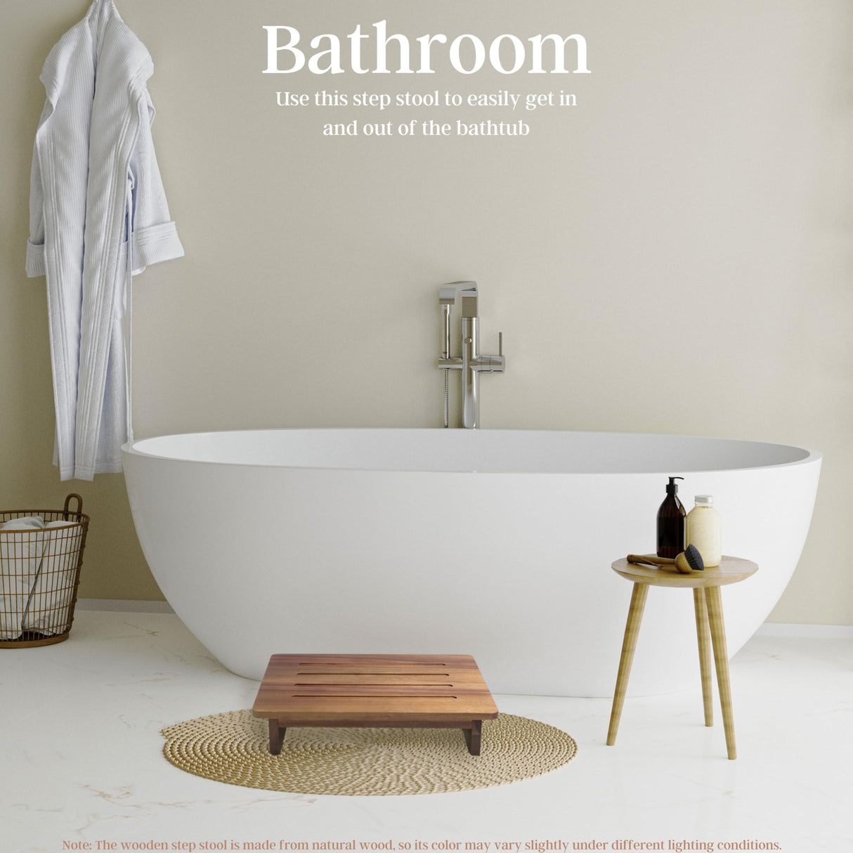 Perfnique Wooden Step Stool, 3.5" One Step Stool for Adults Kids, 200lb. Load Non-Slip Acacia Wood Step Stools for High Beds, One Step Ladder for Bedroom, Kitchen, Bathroom (Natural,3.5in) PERFNIQUE