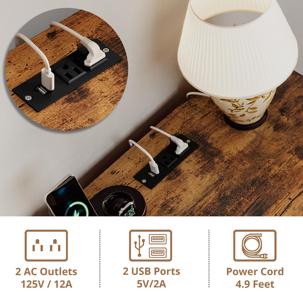 IRONCK Dog Crate Furniture for Small Dogs, Wooden Dog Kennel with Flip Top Drawer, Indoor Pet Crate End Table with Charging Station, Steel-Tube Dog Cage, Rustic Brown IRONCK