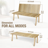 Melino Wooden Convertible Bench Picnic Table, Outdoor Bench Wood, FSC Certified Acacia, 500Lbs Weight Capacity, Park Bench for Outdoors, Porch, Balcony - Large Size Melino