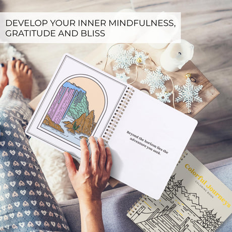 Beautiful Adult Coloring Book Set of 2 for Relaxation - Inspirational Adventures and Landmarks Scenery For the Spirit of Wanderlust - Perfect Stress-Relieving Gift for Women ZICOTO