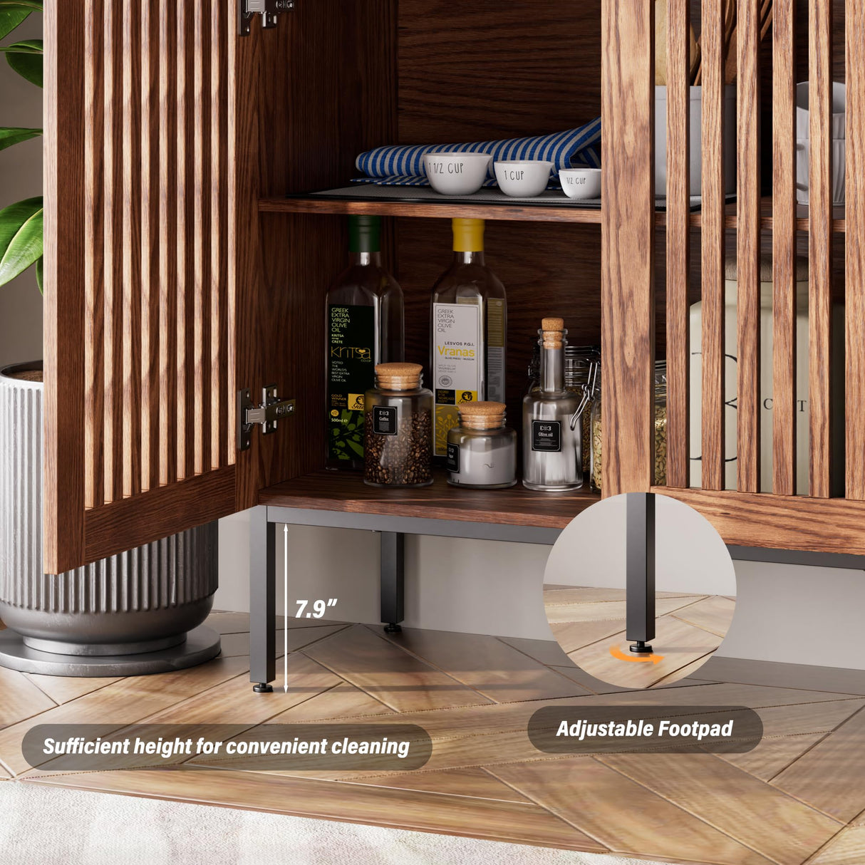 REPHRITE Farmhouse 31.5" Storage Cabinet, Coffee Bar Sideboard with Adjustable Shelves, Modern Accent Cabinet for Kitchen, Living Room, Brown REPHRITE