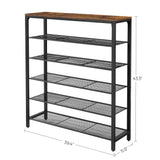VASAGLE 6-Tier Shoe Rack, Shoe Organizer for Closet, Entryway, 24-30 Pairs of Shoes, Large Shoe Rack Organizer with 5 Metal Mesh Shelves, 11.8 x 39.4 x 43.3 Inches, Rustic Brown and Black ULBS016B01 VASAGLE