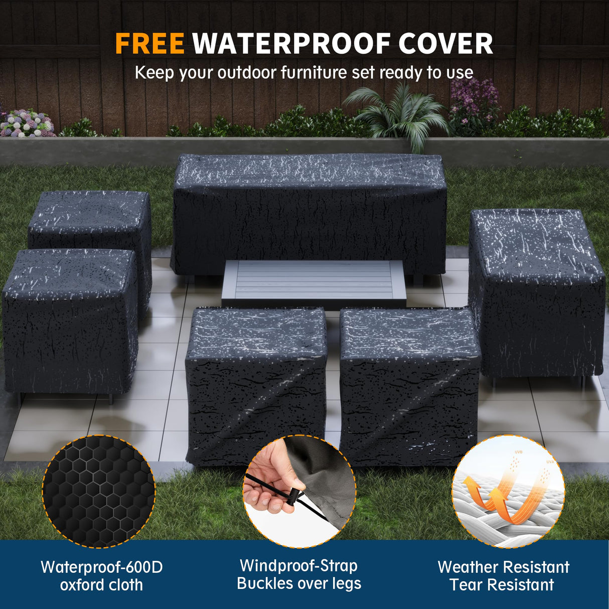 UDPATIO 7 Pieces Patio Aluminum Furniture Set Oversized Outdoor Furniture Modern Patio Set, 9 Seat Thick Cushion Outdoor Seating Set for Balcony(Include Waterproof Sofa Cover) UDPATIO