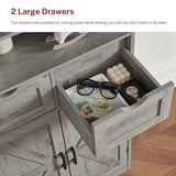 TEENFON Farmhouse Storage Cabinet with Doors & 2 Drawers, Bathroom Cabinet with Adjustable Shelf, Cupboard for Living Room, Entryway, Home Office, Gray TEENFON