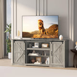 GarveeHome 70" Farmhouse TV Stands for 80" TVs, Rustic Wooden Entertainment Center with Adjustable Shelves & Sliding Barn Door, TV Console Table with Open Storage for Home, Dark Grey GarveeHome