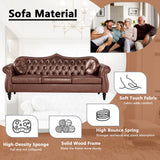 AVZEAR 82" Three Seater Sofa, Chesterfield Sofa, Mid-Century Modern PU Upholstered Sofa, Deep Button Tufted Living Room Sofa with Two Throw Pillows, Brown AVZEAR