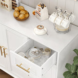 HOSTACK Modern Sideboard Buffet Cabinet with Storage, 55" Large Kitchen Buffet Storage Cabinet with Drawers and Shelves, Wood Coffee Bar Cabinet with Gold Handles for Dining Room, Living Room, White HOSTACK