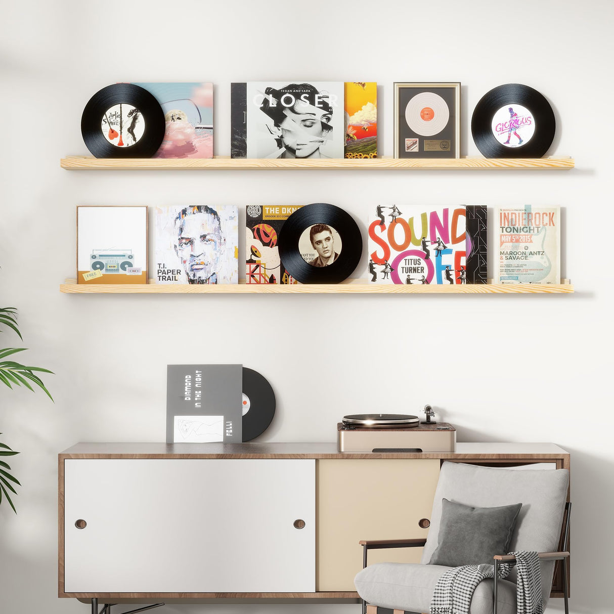 Picture Ledge Shelf, Floating Shelves Set of 2, Solid Pine Wood 72'' Long Large Nursery Book Shelves for Toys Storage, Kids Bookshelf for Living Room Bedroom Decor Books Photo Frames, Natural FLYJOE