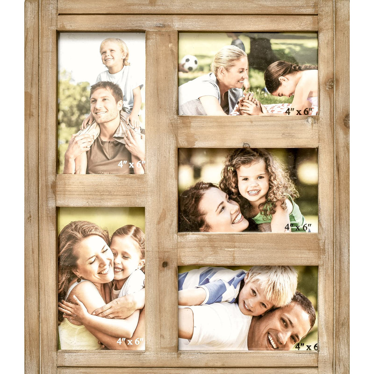 JUMBO DECOR Rustic Distressed Picture Photo Frame Collage - Farmhouse Natural Wood with 5 Openings 4x6 Picture Frame Wall Decor for Wall Hanging JUMBO DECOR