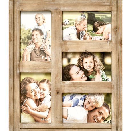 JUMBO DECOR Rustic Distressed Picture Photo Frame Collage - Farmhouse Natural Wood with 5 Openings 4x6 Picture Frame Wall Decor for Wall Hanging JUMBO DECOR