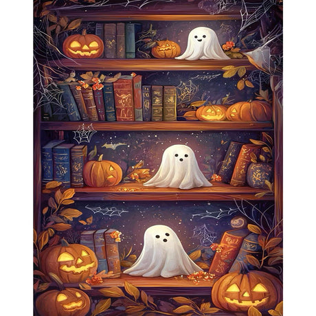 stnckic Halloween Paint by Number kit for Adults, Ghosts Adults' Paint-by-Number Kits on Canvas Bookshelf Easy Acrylic Oil Painting by Number for Adults for Home Decor Gift 16x20 Inch stnckic