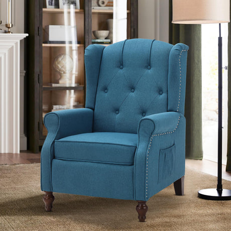 PALLOME Wingback Recliner Chair with Massage and Heat Tufted Fabric Push Back Arm Chair, Recliner Chair for Living Room Bedroom Home Theater (1,Peacock Blue) PALLOME