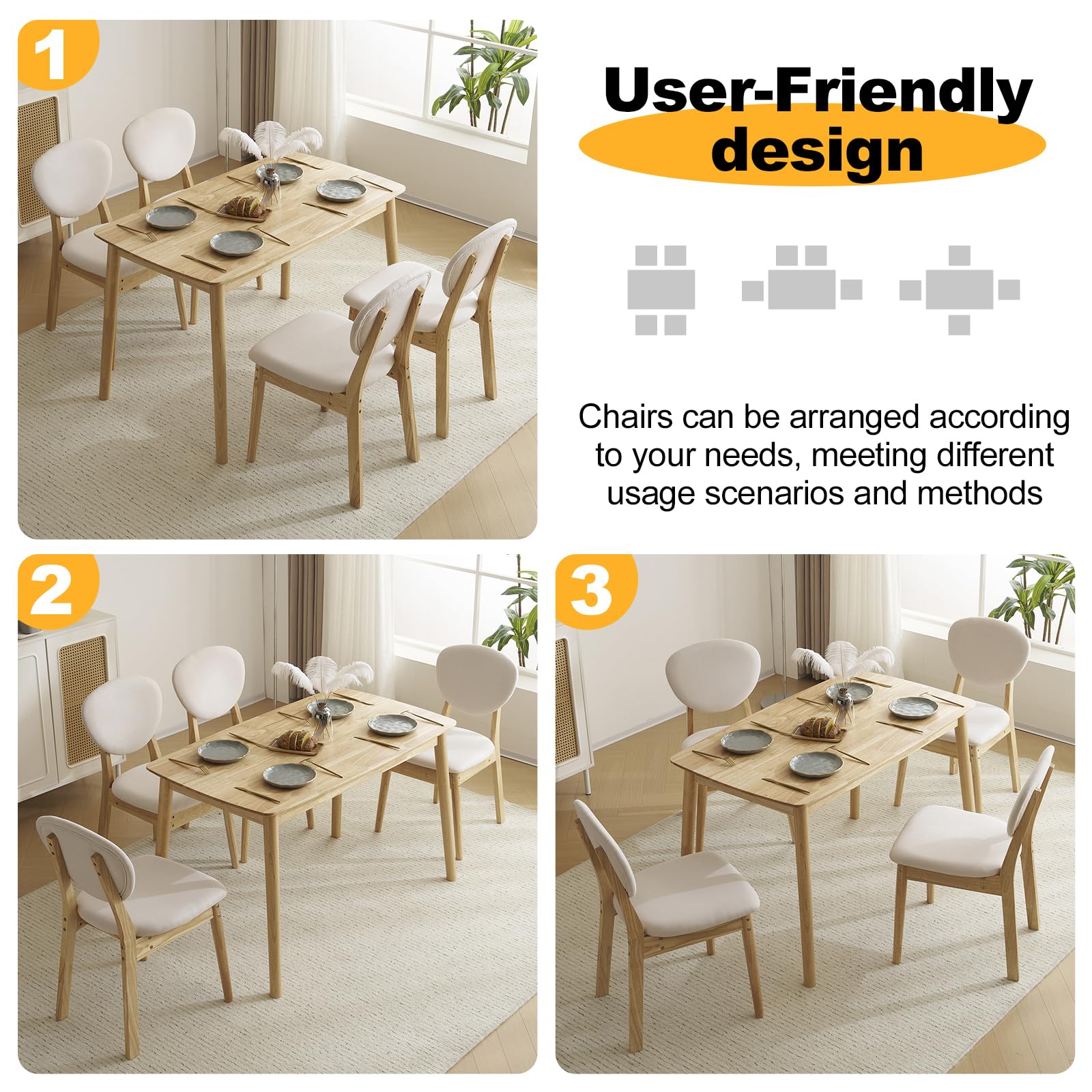 Karl home Modern 5-Piece Wood Dining Table Set for 4, Compact Mid-Century Modern Table & Chair Set for Kitchen/Small Apartment/Dining Room, Padded Seats & Backrests, Nature - WoodArtSupply