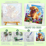 Dog Paint by Numbers Kit for Kids with Frame - Cute Dog Paint by Number for Kids, Kid Painting by Number Kits Age 8-12 for Home Wall Decor 8X8inch (with Wooden Easel) ajepon