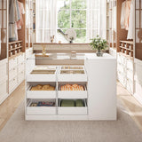 LIVAUVEAD Closet Island with Drawers, Wardrobe Armoire Bedroom Island, Glass Display Shelf & 15 Drawers, White Dresser with Glass Top, Walk-in Closet Island for Bedroom, Cloakroom LIVAUVEAD