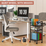 Huxitocan 4-Tier Rolling File Cart with Hanging File Organizer, Mobile File Cabinet with Storage Drawer, Rolling Utility Cart Storage and Organizer Office Cabinet for Home Office Huxitocan