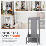 65" Farmhouse Hall Tree with Bench - 3-in-1 Entryway Organizer: Shoe Rack, Coat Hooks & Storage Shelves for Mudroom, Hallway (Gray) Delta Chairs