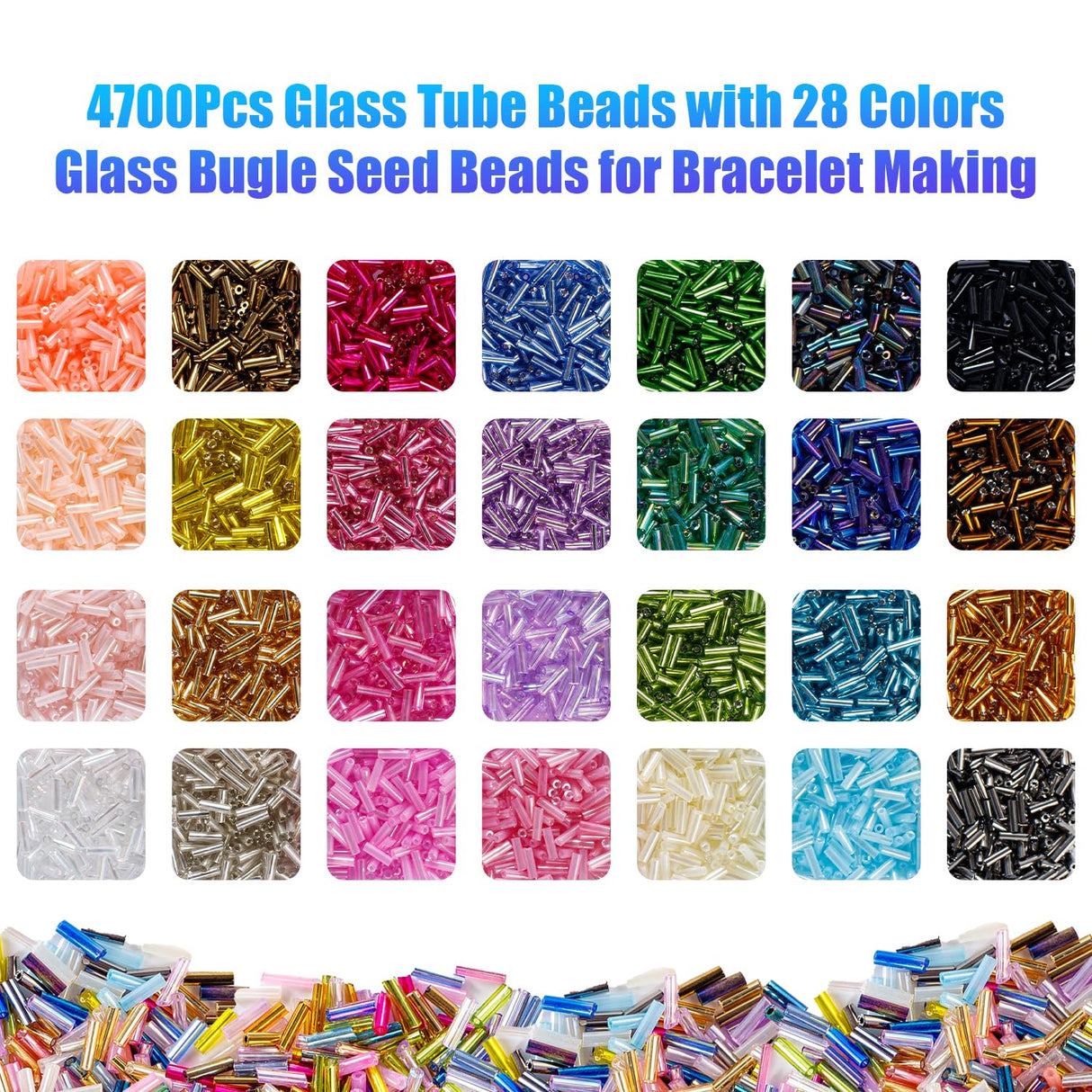 Ybxjges 4800Pcs 7mm Tube Beads Kit with 28 Colors Glass Bugle Seed Beads Small Craft Beads for DIY Bracelet Necklaces Jewelry Making Ybxjges