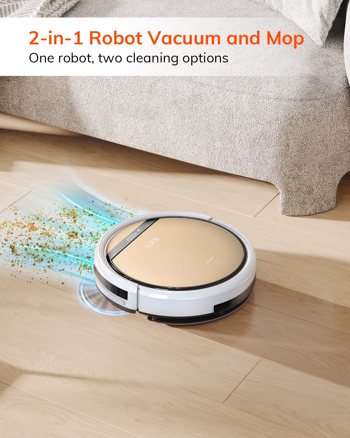 ILIFE V5s Plus Robot Vacuum and Mop Combo, Works with 2.4G WiFi, Alexa/App/Remote Control, Automatic Self-Charging Robotic Vacuum Cleaner, for Pet Hair, Hard Floor, Low Carpet (V5s Pro Upgraded) ILIFE