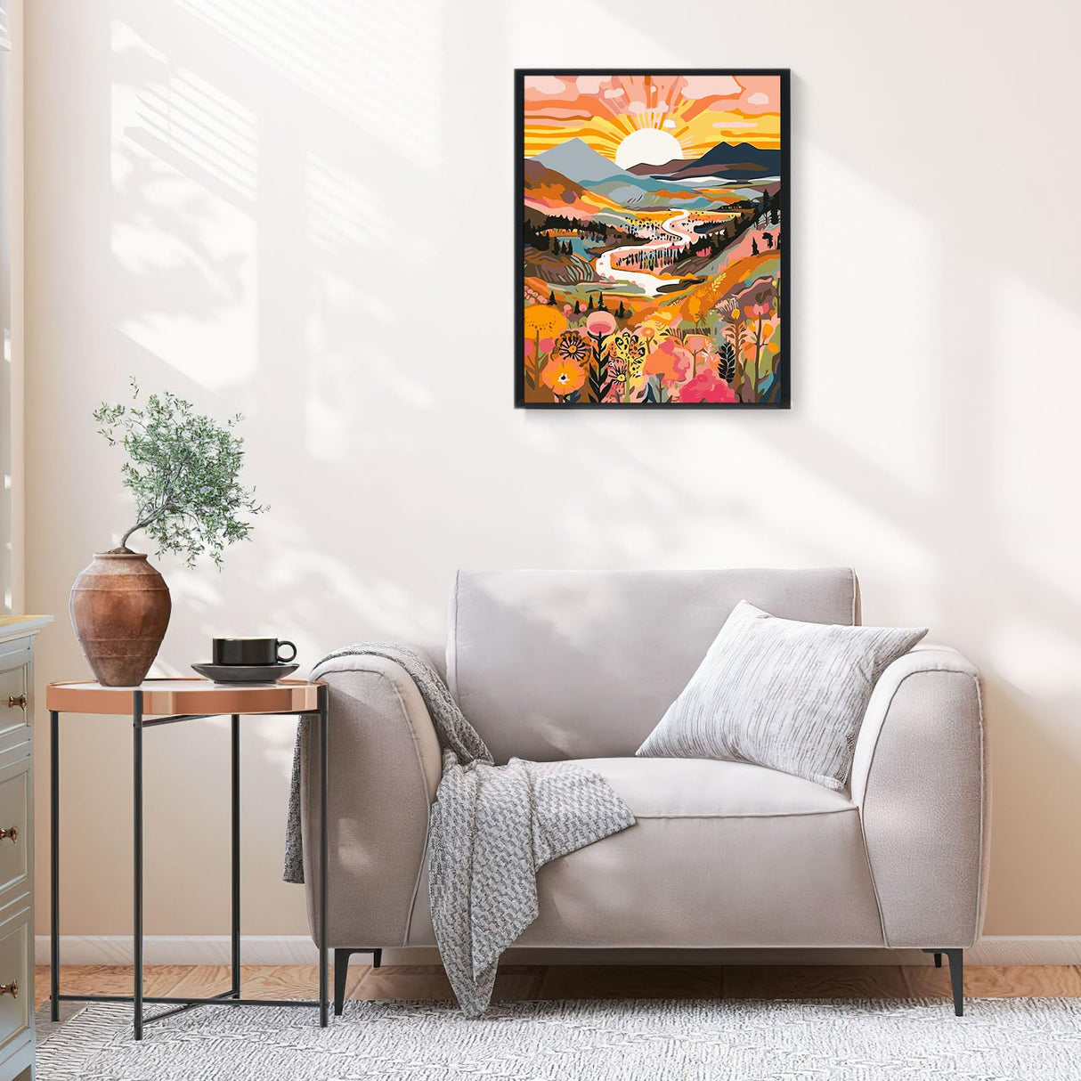 EFOTIML Paint by Numbers Kit for Adults Beginners & Kids Ages 8-12,1 Pack 16x20 inches Canva for Painting Kits for Adults in Colorful Box(Without Frame)- Sunrise Mountains and Rivers EFOTIML