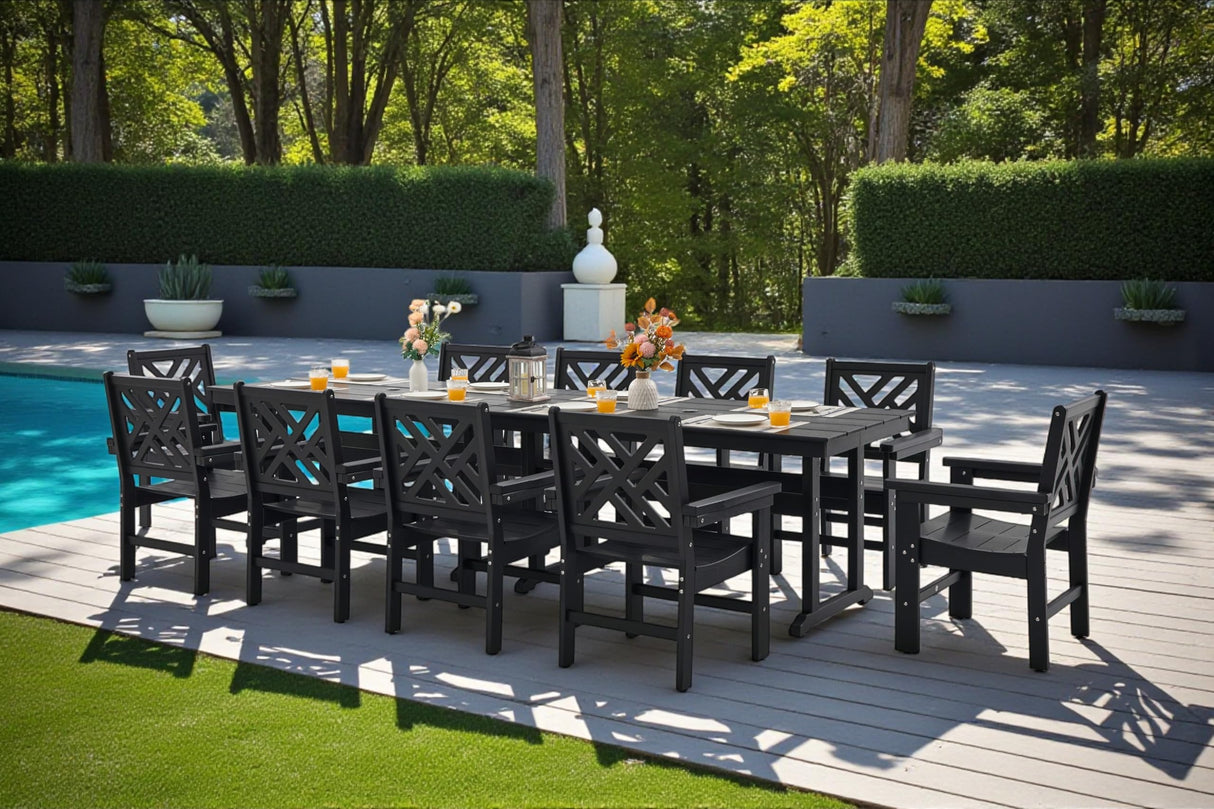 AXMOLM 12 Piece HDPE Outdoor Dining Set for 10, Patio HDPE Furniture Set with 2 Table and Umbrella Hole, Outdoor Table and Chairs for Garden, Poolside, Backyard, Deck AXMOLM