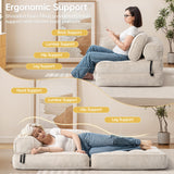 Airynee Convertible Folding Sofa Bed, L- Shaped Sleeper Chair Bed with Armrest and Pillow, Fold Out Sleeper Sofa, Comfortable Floor Couch for Small Spaces/Living Room/Bedroom, Single, Beige Airynee