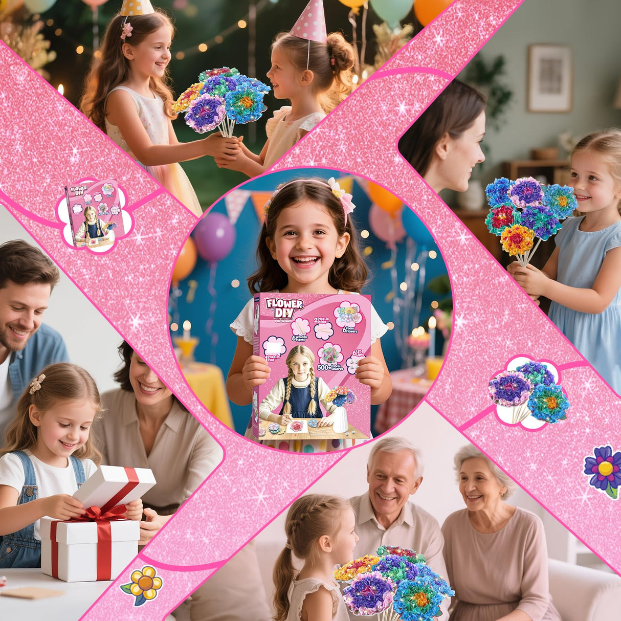 Flower Bouquet Art Craft Kit, Poke DIY Creative Activity Kit with with 6 Flowers & 6 Light Strings, Mess-Free Fun for Girls & Boys, Fun & Educational Kids Craft Gift for Girls Boys Ages 4, 5, 6, 7, 8+ Fortand