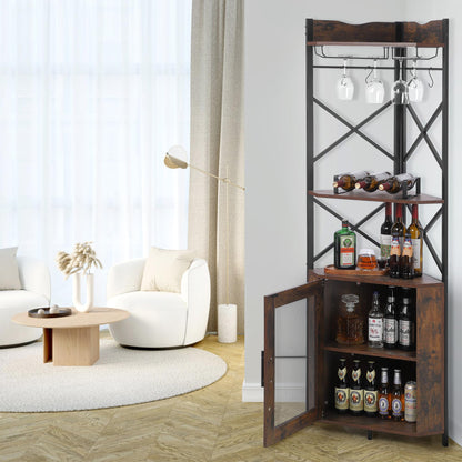 Corner Bar Cabinet, 5-Tiers Home Corner Wine Cabinet, Liquor Cabinet Bar with Glass & Wine Holder for Living Room/Kitchen