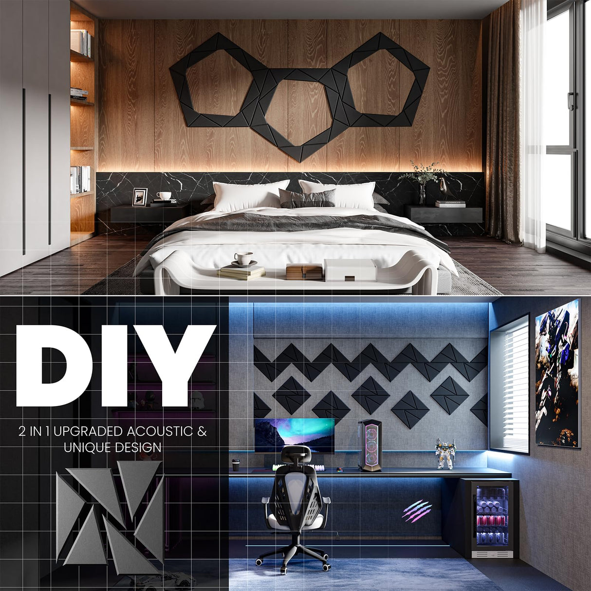 18 pack Acoustic Panels With Self-Adhesive, 12"X 12"X 0.4"Sound Proof Foam Panels, Sound Panels High Density, Soundproof Wall Panels for Home Studio Office-Black ROOME