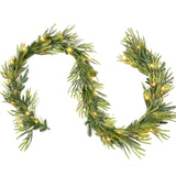 EXKRAEFT Christmas Pine Garland with Lights for Decorations 9FT Artificial Norfolk Pine Garland Realistic, Prelit Garland Lighted Christmas Garland for Mantle Christmas Garland Battery Operated EXKRAEFT