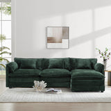 ZEIINPA L Shaped Sectional Sofa Cloud Couch for Living Room, 112" Chenille Comfy Boucle Modular Sleeper Sofa, Modern Upholstery Sofa with Ottoman & Memory Foam, Emerald Green ZEIINPA
