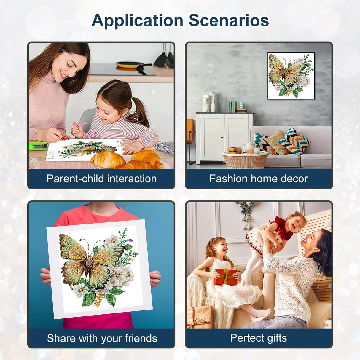 Stalente Diamond Painting Kits for Adults Butterfly, 5D Special Shape Diamond Art Kits for Beginners, Crystal Rhinestones Diamond Painting for Home Wall Decoration Gift 12×12inch, Flower Stalente