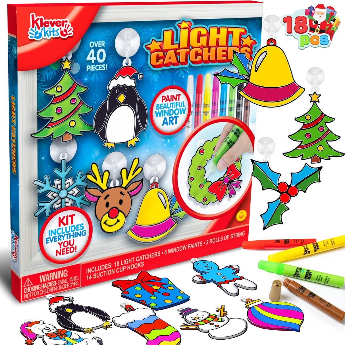 JOYIN Christmas 18 PCS Window Sun Catchers DIY Paint Art and Craft Kit, Make Your Own Window Clings for Christmas Holiday Decorations,Kids Art Project JOYIN